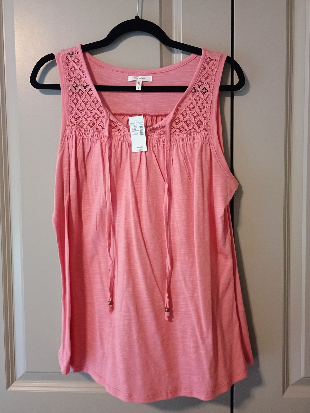 Maurices Coral Crochet Yoke Tie-Front Tank Top